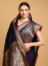 Bright Saree of Soft Silk in Navy Blue